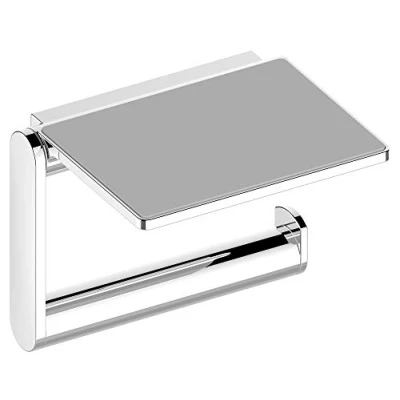 Afbeelding van KEUCO Toiletpapierhouder van metaal hoogglans verchroomd, plank, anti slip inzetstuk, wc rolhouder voor badkamer en gastentoilet, Plan