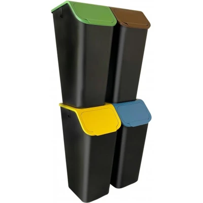 Afbeelding van Practic Bini Prullenbak / afvalscheidingsbakken Scheidingsprullenbakken Set van 4 stuks 4x35l Zwart