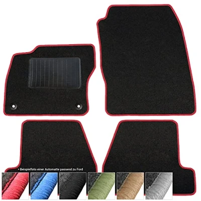Afbeelding van moto MOLTICO Vloermatten auto velours autotapijten zwart automatten set 4 delig geschikt voor Ford Fiesta 2008 2011 (rood siernaden)