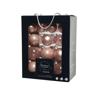 Afbeelding van Decoris Kerstballen 26 stuks glas lichtroze 5 6 7 cm