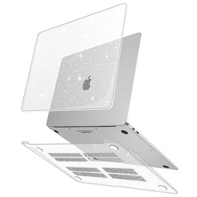Afbeelding van ZYB Hoes Case voor MacBook Air 13 Inch M1 2020 2019 2018 Model A2337 A2179 A1932 met Touch ID, Plastic Slanke Glitterglans Harde Beschermhoes, Glitter transparant