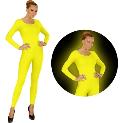 Afbeelding van Widmann Dans &amp; Entertainment Kostuum Neon Geel Bodysuit Glow Vrouw XL Carnavalskleding Verkleedkleding