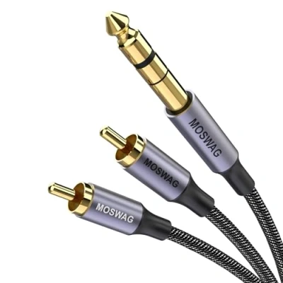 Afbeelding van MOSWAG stereo plug verguld 1/4 inch TRS naar 2RCA phono Y splitter audio kabel, aansluitkabel
