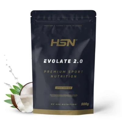 Afbeelding van HSN Evolate 2.0 weiproteïne isolaat, kokosnoot 500 g = 17 blikjes per verpakking, wei proteïne isolaten CFM + spijsverteringsenzymen, niet GMO, vegetarisch, gluten en sojavrij