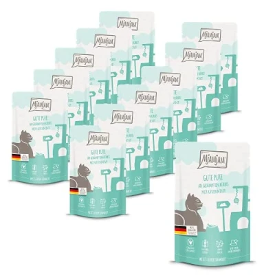 Afbeelding van MjAMjAM premium natvoer voor katten Quetschie lekkere kalkoen met gestoomde pompoen, pak van 12 (12 x 125 g), graanvrij extra vlees