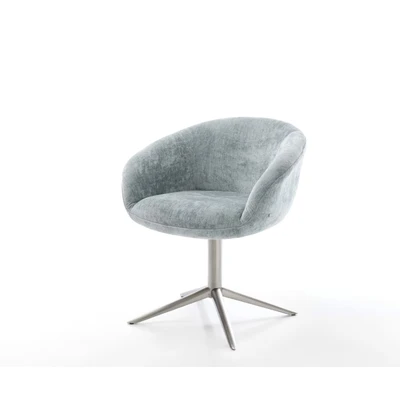 Afbeelding van DELIFE Draaistoel Vinka Flex met armleuning chenille pastelblauw kruispoot roestvrij staal 360 draaibaar rocker functie pocketveer kern