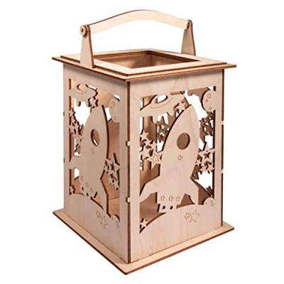 Afbeelding van Rayher Houten lantaarn raket, met handvat, 15,3 x 26,5 cm, houtbouwset, 15 delig, windlicht, voor led kaars, lichtsnoer, FSC Mix Credit, 62894505