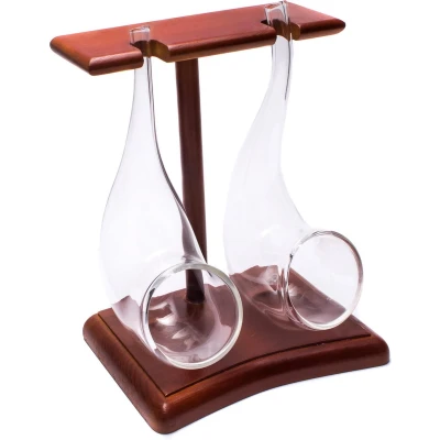 Afbeelding van CKB Ltd Pack van 2 Brandy Port Sipper Met Houten Display Stand Pijp Nippen Drinkglazen Nieuwigheid Unieke Gift Set 75ml