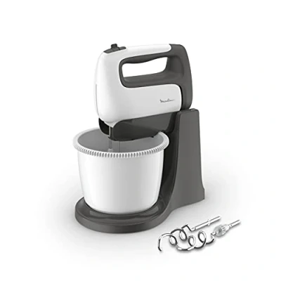 Afbeelding van Moulinex HM4641 Prep&#039;Mix+ Elektrische handmixer, met garde en deeghaak van roestvrij staal voor roeren, kloppen slaan, zelfdraaiende container 2,5 l, 5 snelheden turbo instelling