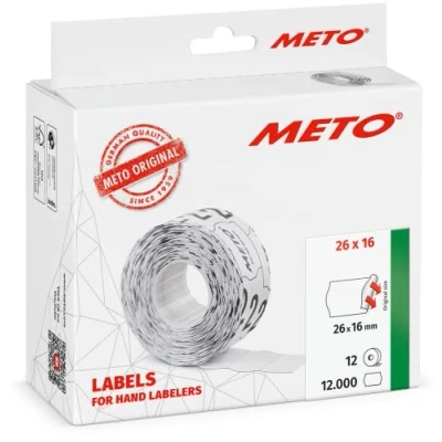 Afbeelding van METO etiketten voor etiketteerapparaat 30007359 (26x16 mm, 2 regelig, 12000 stuks, permanent hechtend, METO, Contact, Sato, Avery, Tovel, Samark etc.), 12 rollen, wit