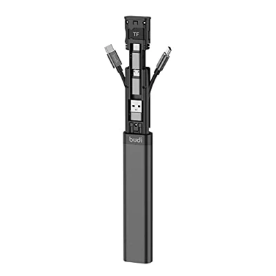 Afbeelding van fonefunshop Budi 9 in 1 Essential Travel Charge &amp; Data Sync kabelstick Zwart