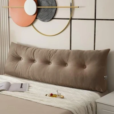 Afbeelding van GeRRiT Rugleuningskussen voor op bed, twin /kingsize/queensize, wigkussen zitten in het hoofdeinde van kussen met zijzakken, rugsteun, lang (bruin, 200 x 40 12 cm)