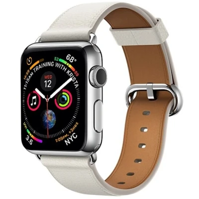 Afbeelding van Apple Watch Classic lederen bandje Wit Geschikt voor 38mm / 40mm 41mm