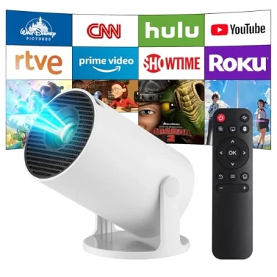 Afbeelding van Miniprojector, Smart projector 4K draagbare met Android 11 WiFi 6 Bluetooth 5.4, 130&#039;&#039; scherm, 180 graden rotatie, automatische keystone thuisbioscoopprojector voor laptop, pc (Wit)