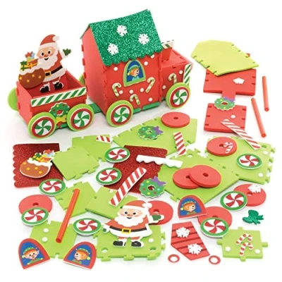 Afbeelding van Baker Ross FE920 Kerstman trein knutselset Pak van 2, kerst knutsels voor kinderen, maak je eigen kerstversieringen, creatief kunst en knutselproject kinderen,assorted