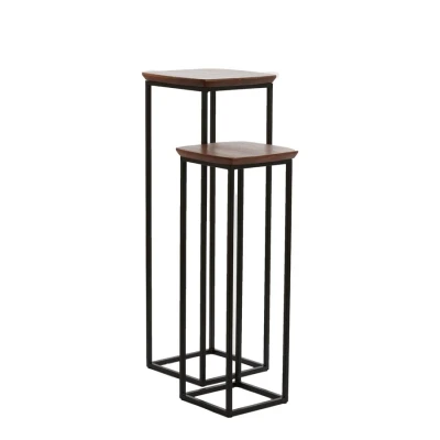 Afbeelding van Light &amp; Living Quenza zuil set van 2 acacia hout/zwart Metaal