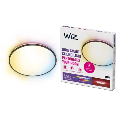 Afbeelding van WiZ Plafondlamp Rune Zwart Slimme LED Verlichting Gekleurd en Wit Licht Geïntegreerd 21W Wi Fi