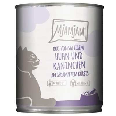 Afbeelding van 6x 800g MjAMjAM Duo Sappige Kip &amp; Konijn op Gestoomde Pompoen Natte Kattenvoer