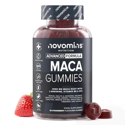 Afbeelding van Maca Complex 2000mg met 100% Peruaans Zwart Maca, L Arginine, Vitaminen B12 &amp; B6 60 Gummies 1 Maand Voorraad Veganistisch Alternatief voor Pillen Capsules Novomins
