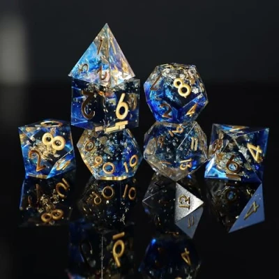 Afbeelding van DND dobbelstenen set 7 stuks D4 D6 D8 D10 D% D12 D20 polyedrisch handgemaakt kunsthars scherpe D&amp;D voor kerkers en Dragons Pathfinder rollenspellen tafelspellen RPG MTG games met