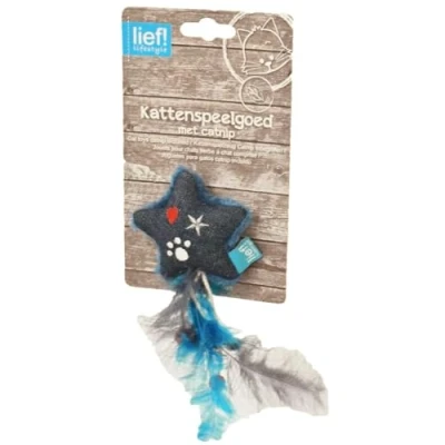 Afbeelding van Lief! Kattenspeelgoed Ster Met Veren Uni Catnip Donker Blauw 15X6X3 CM
