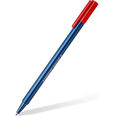 Afbeelding van Staedtler 437 M 2 VE balpen triplus ball (ergonomische driehoekige schacht, lijnbreedte M, kleur rood, veegvast, kartonnen etui met 10 balpen)