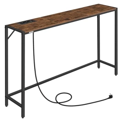 Afbeelding van MAHANCRIS Smalle Consoletafel, Salontafel, Entreetafel, Bijzettafel Achter de Bank, Gangtafel, Banktafel, Eenvoudige Stijl, voor Woonkamer, Hal, Slaapkamer, Bruin en Zwart ACTHR112UE01