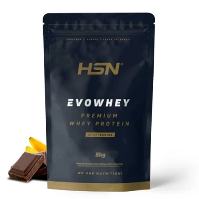 Afbeelding van HSN Evowhey Proteïne, chocolade en banaan, 2 kg = 67 blikjes per geconcentreerde verpakking met wei eiwit, 100% eiwitconcentraat (WPC), niet GMO, vegetarisch, gluten sojavrij
