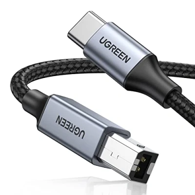 Afbeelding van UGREEN USB C printerkabel B naar kabel scannerkabel met nylon en aluminium stekker (zilver 5m)