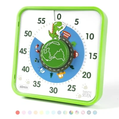 Afbeelding van TWENTY5 SEVEN Afteltimer 7,5 inch; 60 minuten 1 uur visuele timer klaslokaal onderwijsgereedschap kantoorvergadering, mechanische aftelklok voor kinderen examen tijdmanagement magnetisch, groene