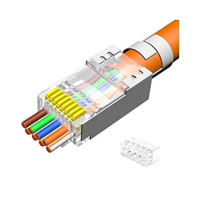Afbeelding van VIVOCH 50 stuks Cat7 RJ45 doorgangsconnectoren, doorvoerstekkers, 2 delige metalen afgeschermde uiteinden FTP 8P8C modulaire netwerkstekkerconnector
