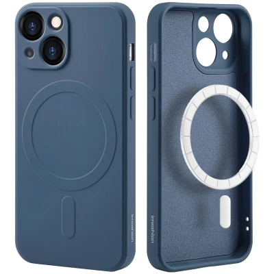 Afbeelding van Apple iPhone 13 Mini MagSafe Hoesje Siliconen en TPU (zacht) iMoshion Softcase/Backcover Donkerblauw Telefoonhoesje