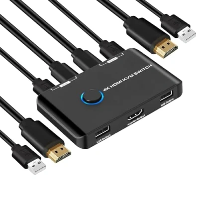 Afbeelding van KVM Switch, 2 poorts HDMI Switch 2PC 1 Monitor, USB voor Computers Share HD monitor en Keyboard Mouse Printer (4K60Hz)