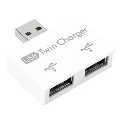 Afbeelding van Bewinner Mini USB Hub 2 Port Dubbele Lader Splitter Adapter Converter Kit Aluminium + PC Klein/Draagbaar/Robuust/Robuust voor Mac, PC, Flash Drives (Wit)