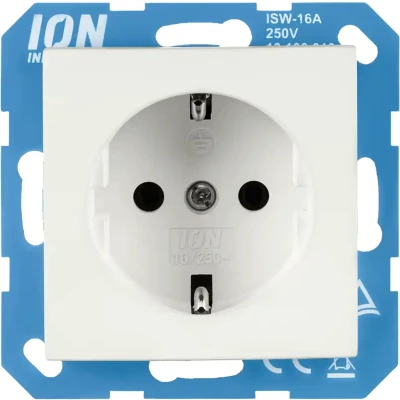 Afbeelding van ION industries stopcontact met randaarde en kinderbeveiliging E1 alpin wit mat (10.302.215) wandcontactdoos