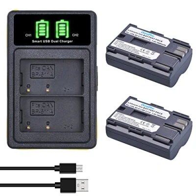 Afbeelding van DuraPro 2 x batterij BP 511 511A + geïntegreerde dubbele USB oplader met type C poort voor Canon EOS 5D (Mark1), 10D, 20D, 20Da, 30D, 40D, 50D, 300D, D30, D60, PowerShot G1, G2