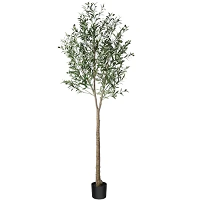 Afbeelding van Crosofmi kunst olijfboomplant, 210 cm, zijdeboom, in vorm gesnoeid, perfecte kunstplanten pot voor binnen, buiten, thuis, kantoor, tuin, moderne decoratie, huisinwijdingsgeschenk (1 stuks)
