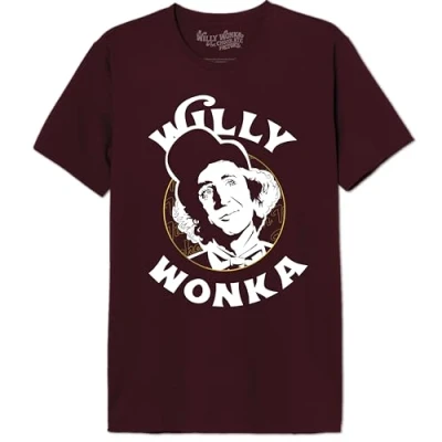 Afbeelding van cotton division Willy Wonka &quot;Willy Gold Ticket&quot; MEWONKATS001 T shirt voor heren, bordeauxrood, maat M, Bourgondië, M