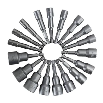 Afbeelding van Magneten zeskant dopsleutel voor aanschroeven, steeksleutel, schroefsleutel boren, chroom vanadium, set van 10 stuks, 6 19 mm