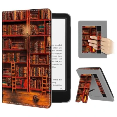 Afbeelding van FINTIE Beschermhoes 7 inch Kindle Paperwhite 2024 (12e generatie) en Colorsoft Signature Edition (1e met kaartsleuven polsband, Auto Wake/Slaap, Bibliotheek