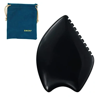 Afbeelding van Gua Sha gezichts gereedschap Natuurlijke zwarte steen schraap massage kam GuaSha schrapen board
