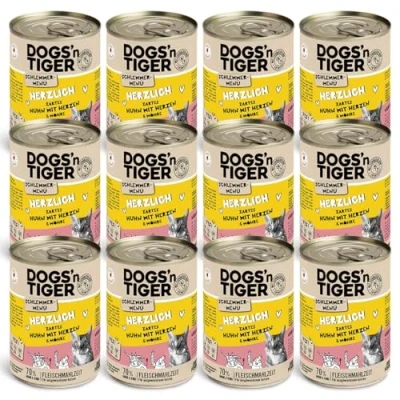 Afbeelding van Dogs&#039;n Tiger Kattenvoer met kip en wortelen, zonder granen, toegevoegde suiker, kunstmatige kleurstoffen, aroma conserveringsmiddelen, optimale verdraagbaarheid, 400 g (verpakking van 12 stuks)