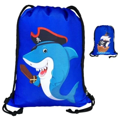Afbeelding van HECKBO Kindergymtas met piraten haai motief voor jongens en meisjes wasmachinebestendig 40x32cm kleuterschool, kribbe, reizen, sport, school rugzak, tas, speeltas, sporttas