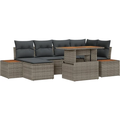Afbeelding van vidaXL Tuinsofa Set van 7 Grijs Rattan Tuinhoeksofa Rechthoekig