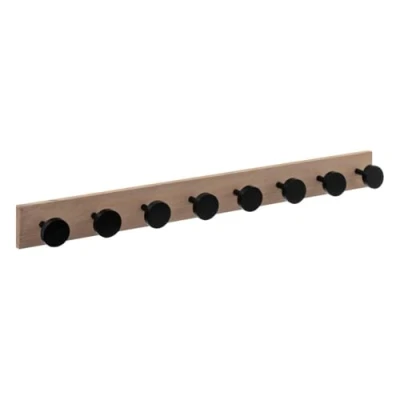 Afbeelding van Kapstok rek voor wand/muur lichtbruin/zwart 8x ophanghaken/knoppen MDF/ijzer 80 x 8 cm Kapstokken