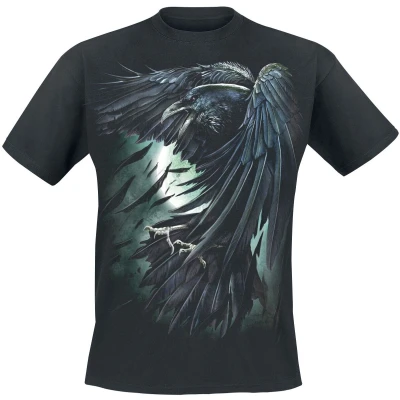 Afbeelding van Spiral Shadow Raven T shirt zwart XL 100% katoen Everyday Goth, Gothic, Horror, Rock wear