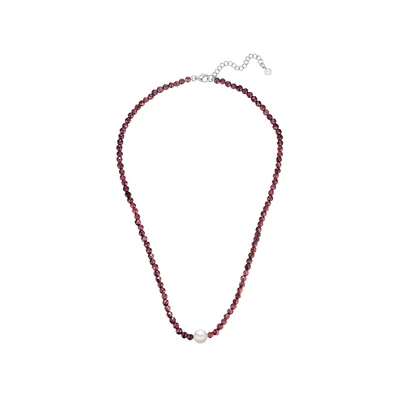 Afbeelding van Valero Pearls Kette Sterling Silber SÜSSWASSERZUCHTPERLE Weiss Granat ROT Perlenkette Ketting, Dames, Maat: One Size,