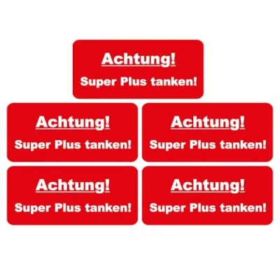Afbeelding van 5 stuks stickers &quot;Let op! Super Plus tanken!&quot;, iSecur, Opmerking stickers, 7x3cm, Art. hin_441 superplus, Let op, waarschuwing, buitenklevend voor ramen, auto, vrachtwagen, machine, tankdeksel