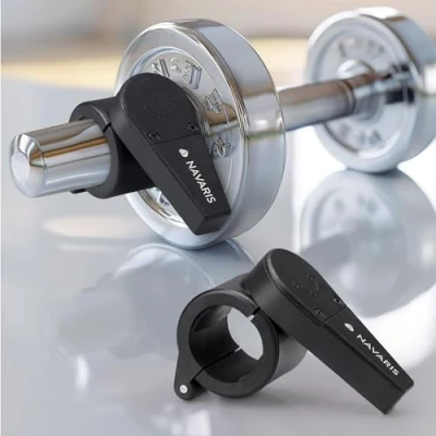 Afbeelding van Navaris twee haltersluitingen 30 mm Quick release Snel te plaatsen Met extra grip Voor dumbells en halterstang Veerklem alternatief Zwart