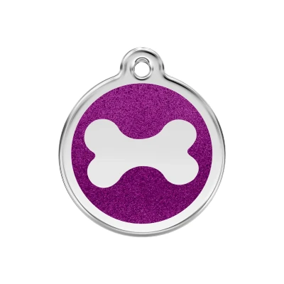 Afbeelding van Bone Purple glitter hondenpenning medium/gemiddeld dia. 3 cm RedDingo
